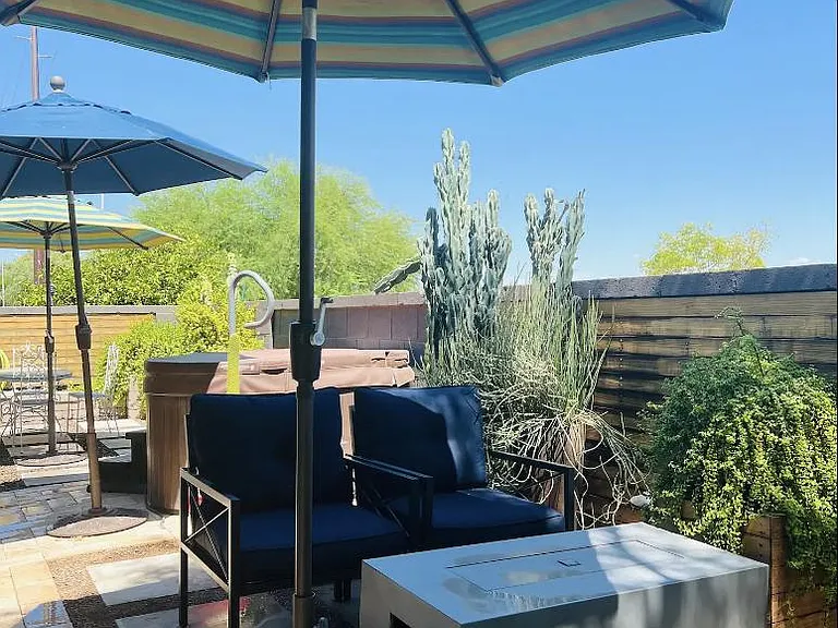back yard w/ hot tub
