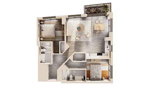 Floor plan East 2 BR Balcony Corner Bay View Furnished