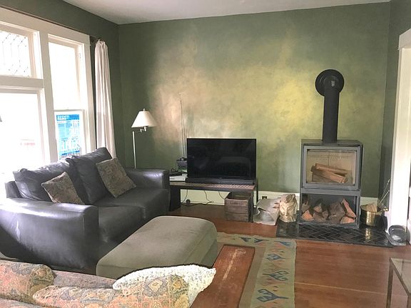 Living room with wood stove