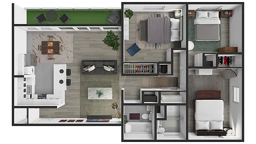 Floor plan Open Kitchen 3 Bedroom