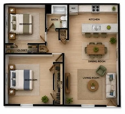 Floor plan Two bedroom one bath