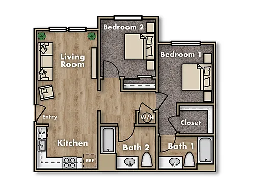 Floor plan 2-bedroom 2-bathroom