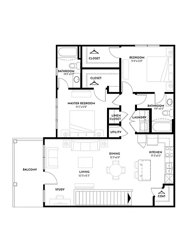 Floor plan 2BR 2BA (1152 SF)