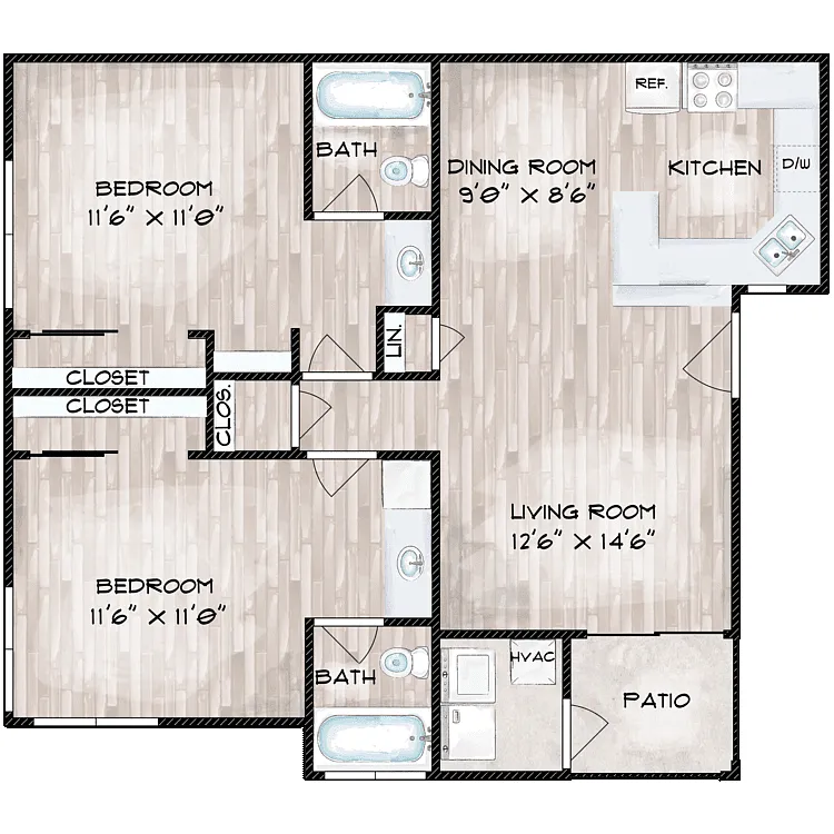 Floor plan 2 Bedroom 2 Bathroom Type A
