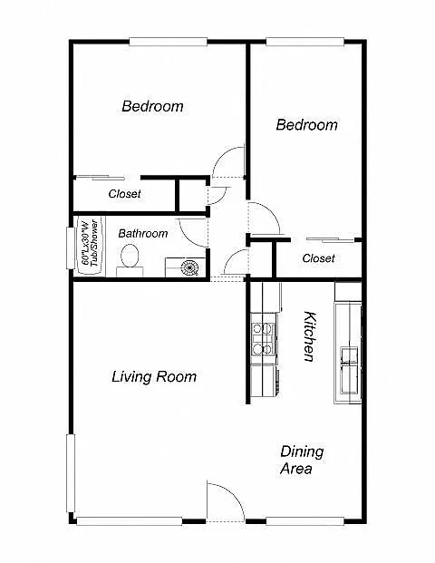 Floor plan 2 Bedroom 1 Bathroom