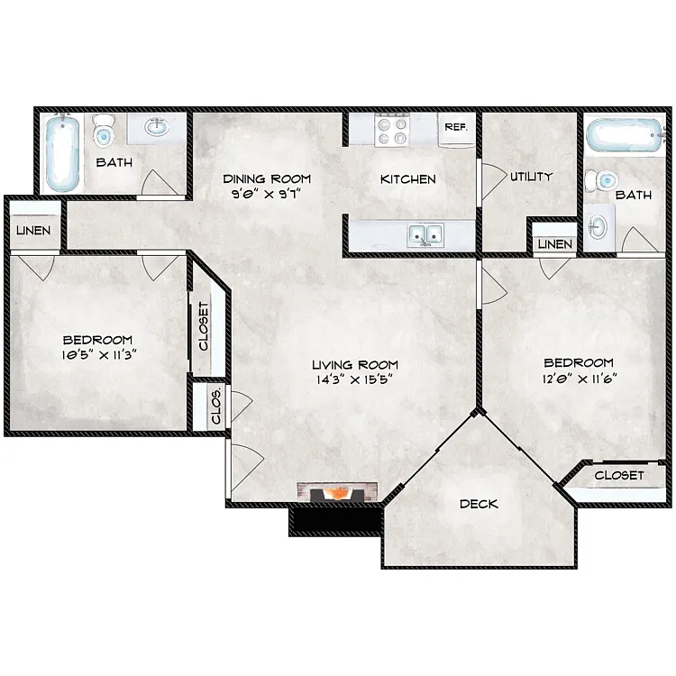 Floor plan Two Bedroom Two Bath