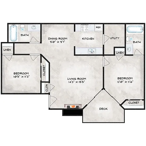 Floor plan Two Bedroom Two Bath