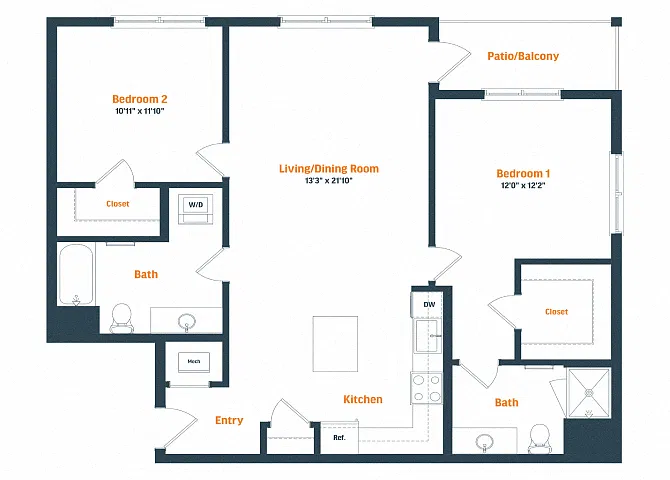Floor plan B8 | 2 Bed | 2 Bath