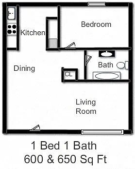 Floor plan 1 Bedroom, 1 Bath