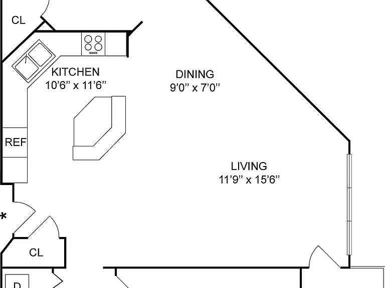 1x1f | 1-Bedroom Floorplan 1x1f | 1-Bedroom Floorplan