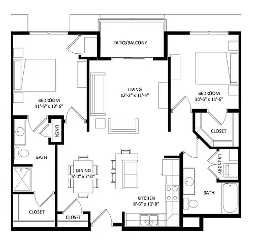 Floor plan 2 Bedroom E SIM