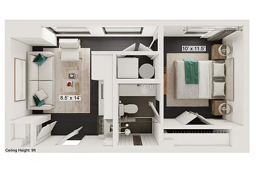 Floor plan Al - 1 Bed, 1 Bath