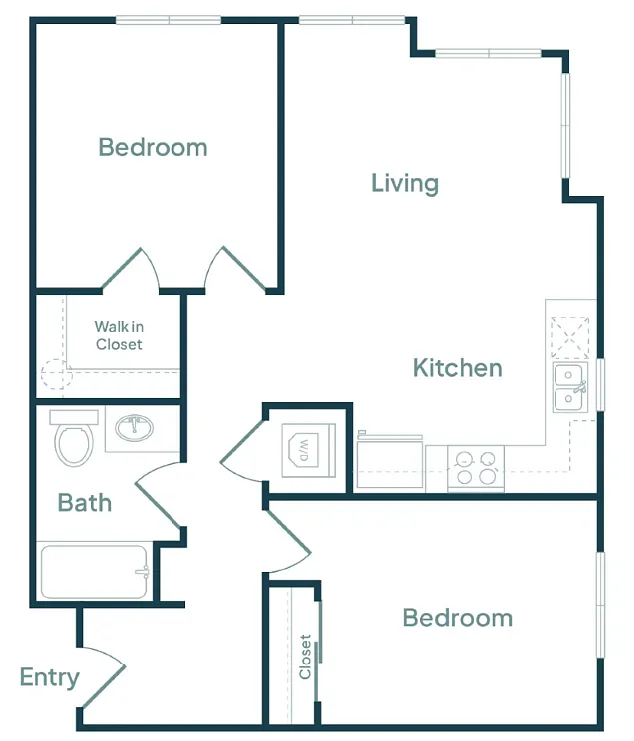Floor plan 2 Bedroom 1 Bath (D)