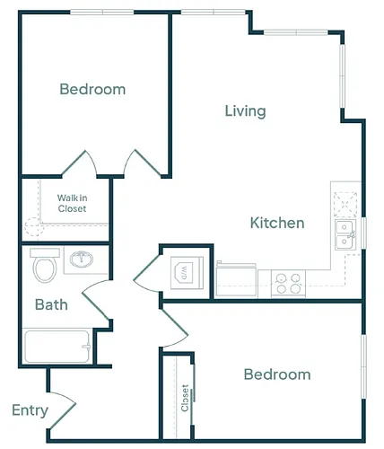 Floor plan 2 Bedroom 1 Bath (D)