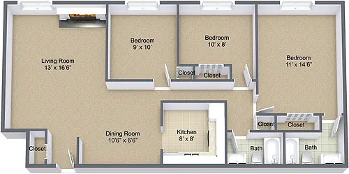 Floor plan Three Bedroom C1