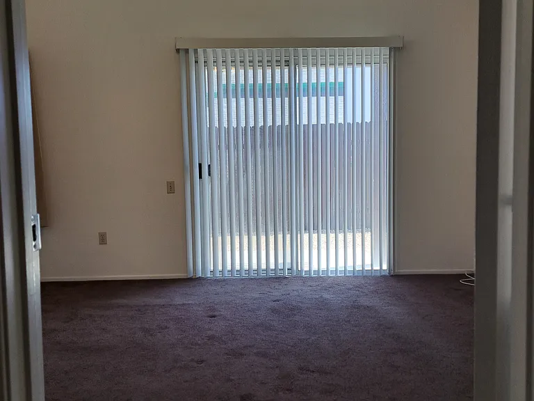 Primary bedroom with sliding door access to rear yard patio.