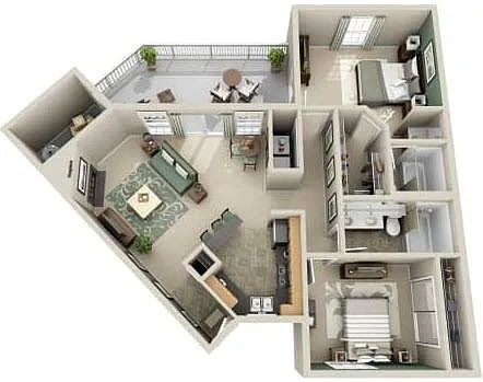 Floor plan 2BR - 2BTH DLX
