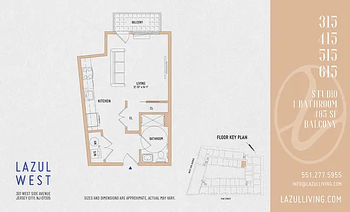 Floor plan Studio - 15 Line with Balcony