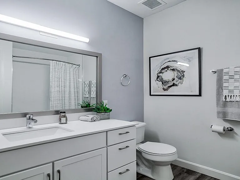 Newly renovated, bright and modern bathrooms with lots of storage