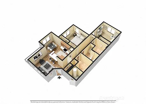 Floor plan Two Bedroom One Bathroom MKT