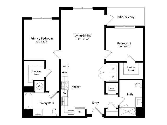 Floor plan B1-G2 | 2 Bed | 2 Bath