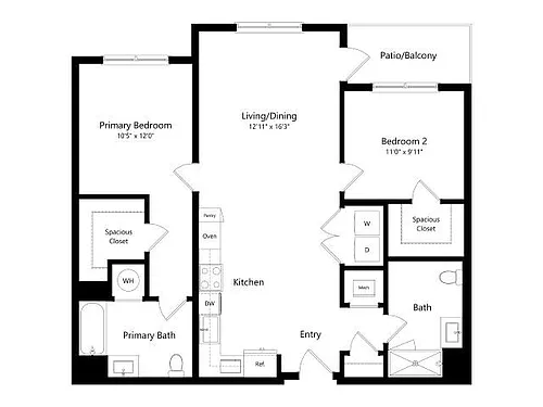 Floor plan B1-G2 | 2 Bed | 2 Bath