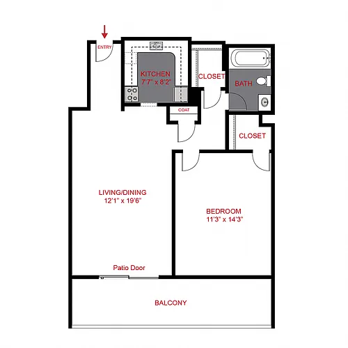 Floor plan 1 Bed 1 Bath