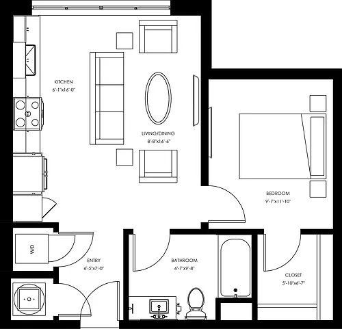 Floor plan J2 - Junior One Bedroom