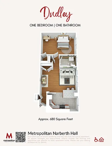 Floor plan Dudley 1 Bedroom