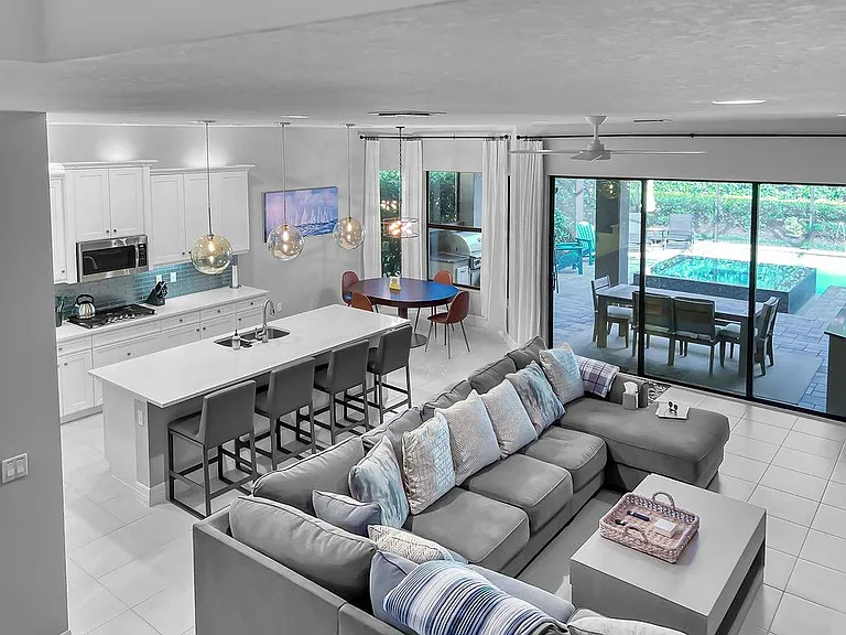 Living Room, kitchen patio lanai view
