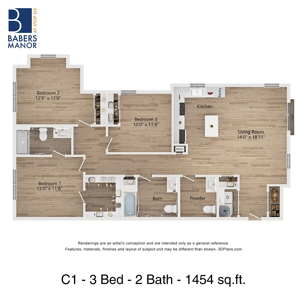 Floor plan C1 | 3 Bed | 2 Bath | 60