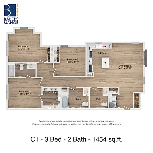 Floor plan C1 | 3 Bed | 2 Bath | 60