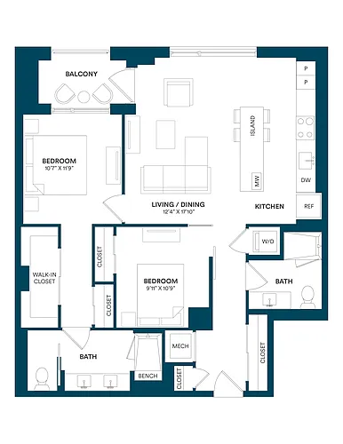 Floor plan 2 Bed/2 Bath JR-C TYP 09