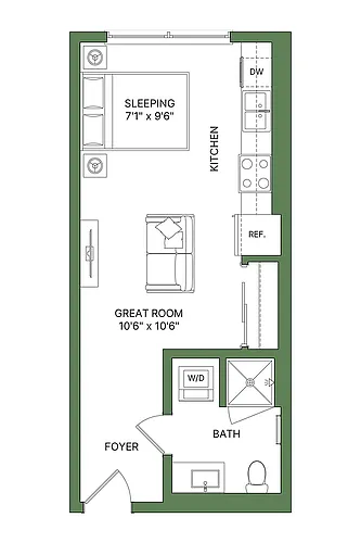 Floor plan Studio, 1 Bath - Apt E