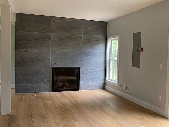 Propane fireplace and slate wall!