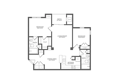 Floor plan 2 Bed/2 Bath-B2