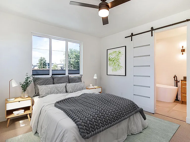Bedroom 1. This image shows a virtually furnished space. Bedrooms come unfurnished.