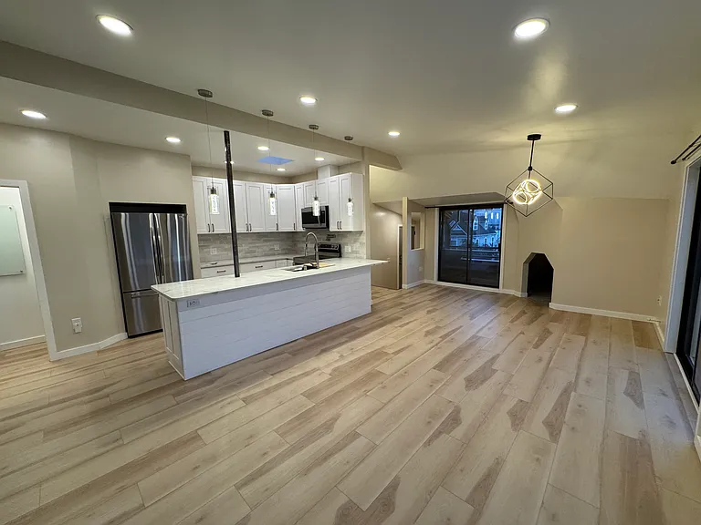 Kitchen and dining room from living room