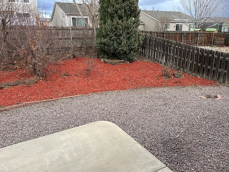 Back yard xeriscape with patio