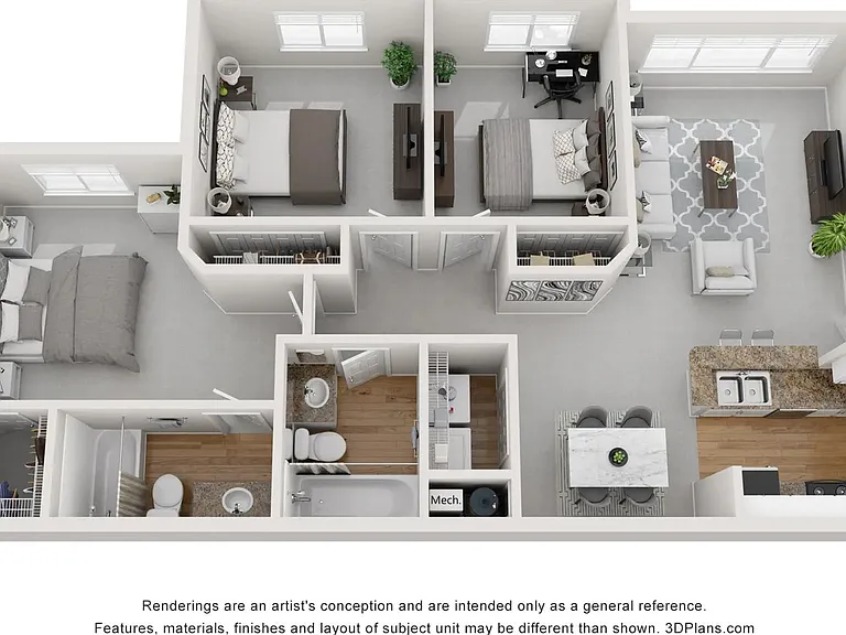 A 3D floor plan rendering of The Royal.