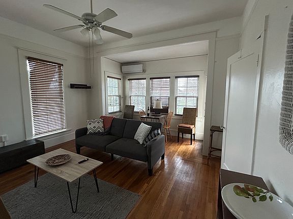 Large (15x15 plus a bit) living room with 43 in television. Huge walk-in closet for storage.