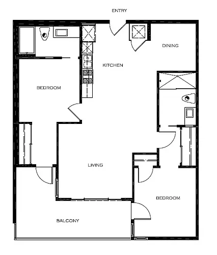 Floor plan 2 Bedroom Plus Den and Balcony