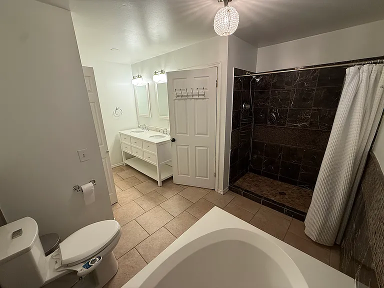 Primary/downstairs bathroom - standalone tub, shower, and washer/dryer included!