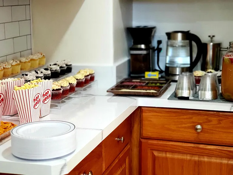How counter looks with food and snacks while entertaining