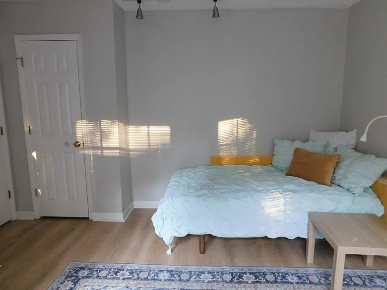 Or be used as a twin or day bed to snuggle with a book in hand. Corner closet for storage.
