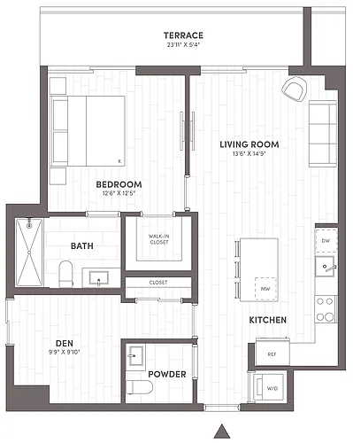 Floor plan 1 Bed-1.5 Bath-C