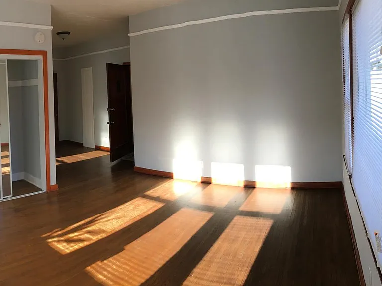 Looking toward the front door from the main room.