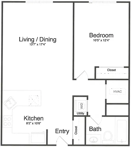 Floor plan 1 Bed/1 Bath-0C