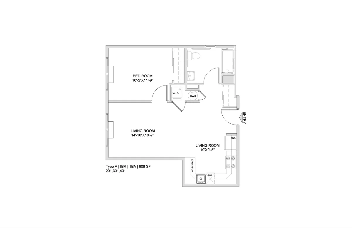 Floor plan 1 Bed-1 Bath-A