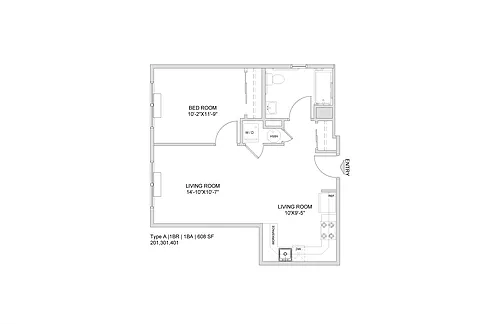 Floor plan 1 Bed-1 Bath-A